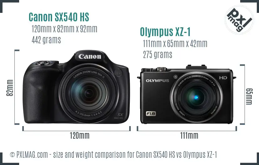 Canon SX540 HS vs Olympus XZ-1 size comparison