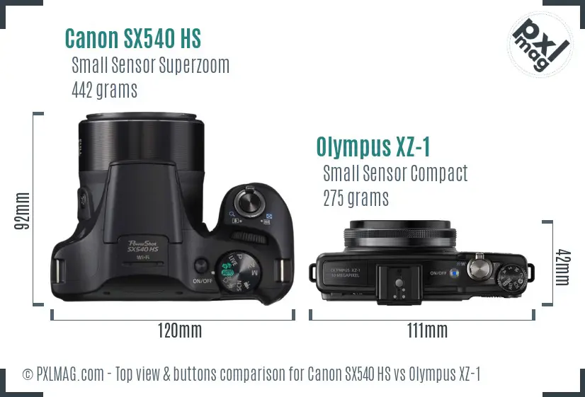 Canon SX540 HS vs Olympus XZ-1 top view buttons comparison