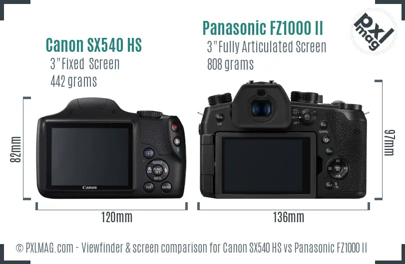 Canon SX540 HS vs Panasonic FZ1000 II Screen and Viewfinder comparison