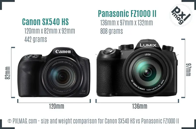Canon SX540 HS vs Panasonic FZ1000 II size comparison