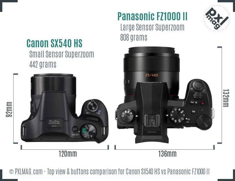 Canon SX540 HS vs Panasonic FZ1000 II top view buttons comparison