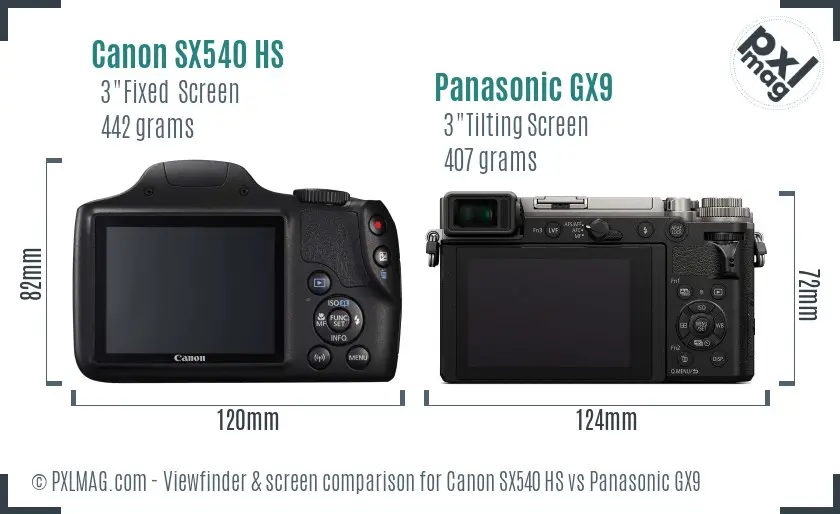 Canon SX540 HS vs Panasonic GX9 Screen and Viewfinder comparison