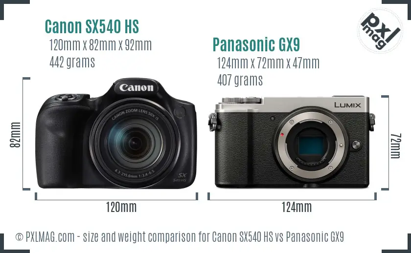 Canon SX540 HS vs Panasonic GX9 size comparison