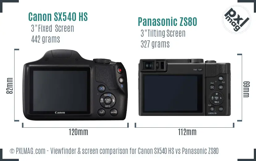 Canon SX540 HS vs Panasonic ZS80 Screen and Viewfinder comparison