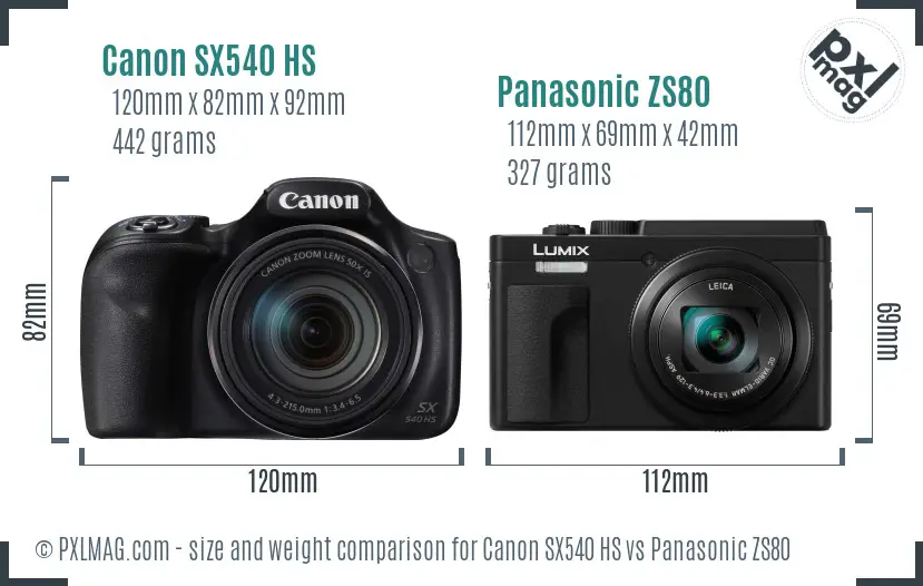 Canon SX540 HS vs Panasonic ZS80 size comparison