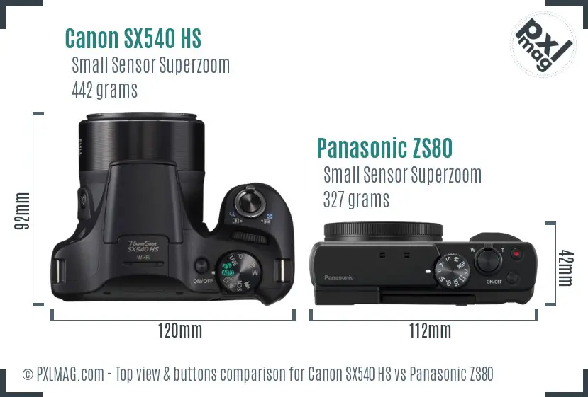 Canon SX540 HS vs Panasonic ZS80 top view buttons comparison