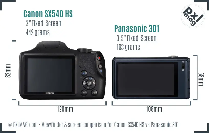 Canon SX540 HS vs Panasonic 3D1 Screen and Viewfinder comparison
