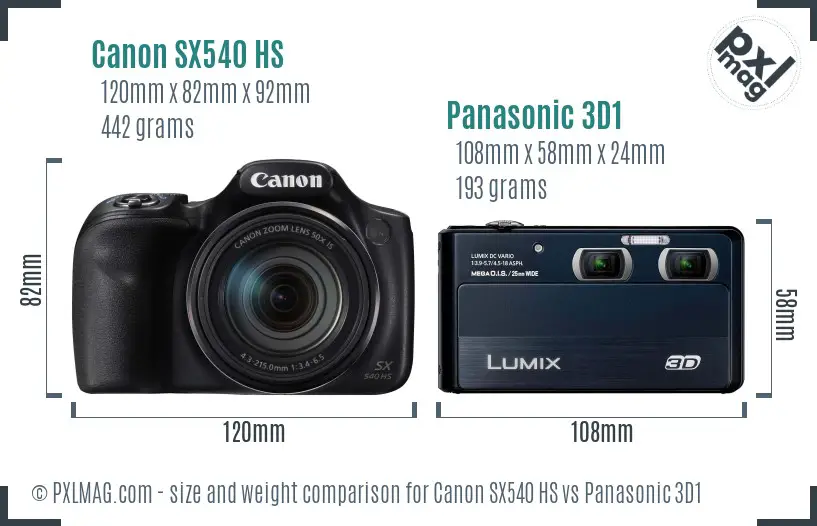 Canon SX540 HS vs Panasonic 3D1 size comparison