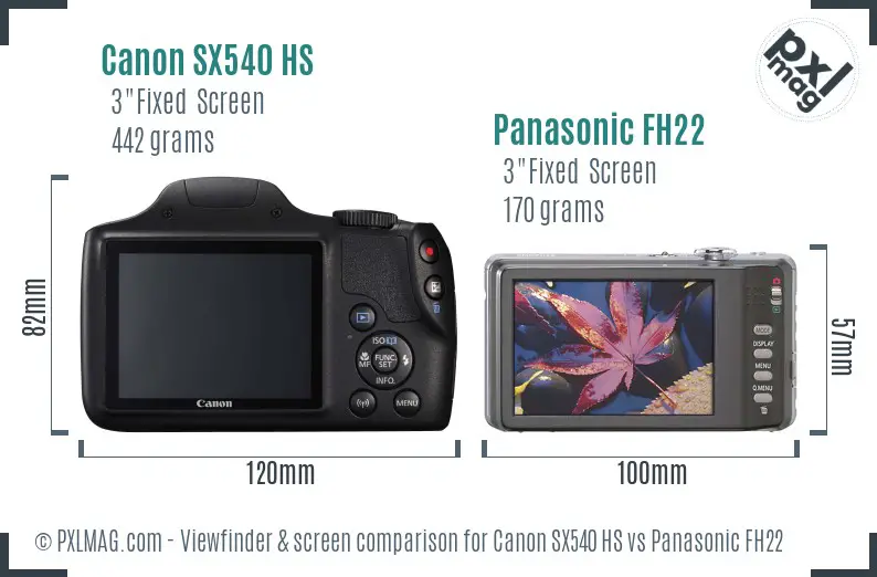 Canon SX540 HS vs Panasonic FH22 Screen and Viewfinder comparison