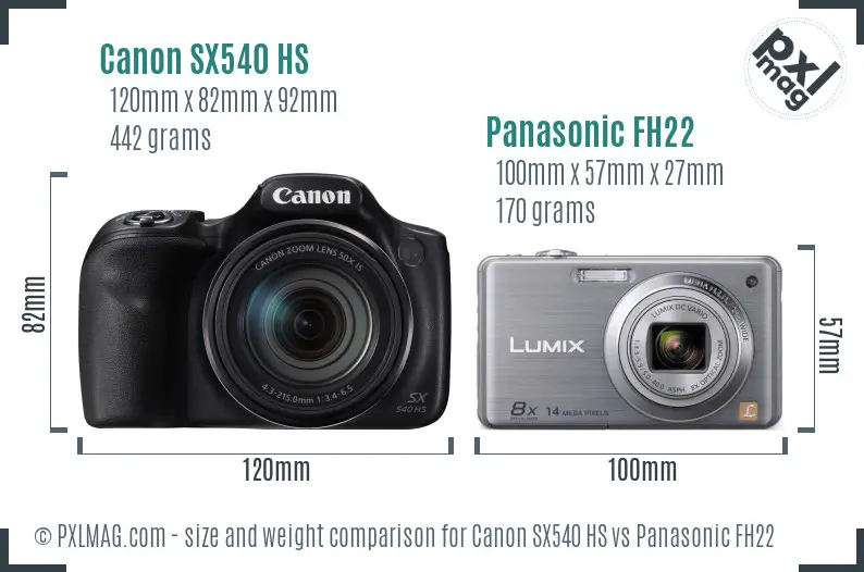 Canon SX540 HS vs Panasonic FH22 size comparison
