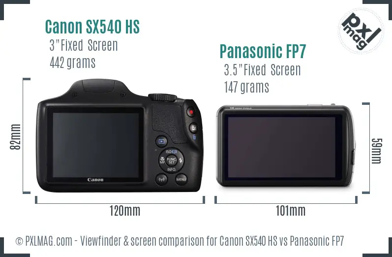 Canon SX540 HS vs Panasonic FP7 Screen and Viewfinder comparison