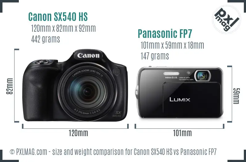 Canon SX540 HS vs Panasonic FP7 size comparison