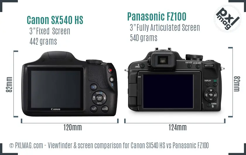 Canon SX540 HS vs Panasonic FZ100 Screen and Viewfinder comparison