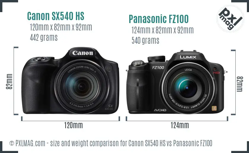 Canon SX540 HS vs Panasonic FZ100 size comparison