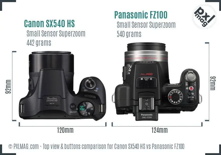 Canon SX540 HS vs Panasonic FZ100 top view buttons comparison