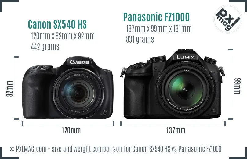 Canon SX540 HS vs Panasonic FZ1000 size comparison