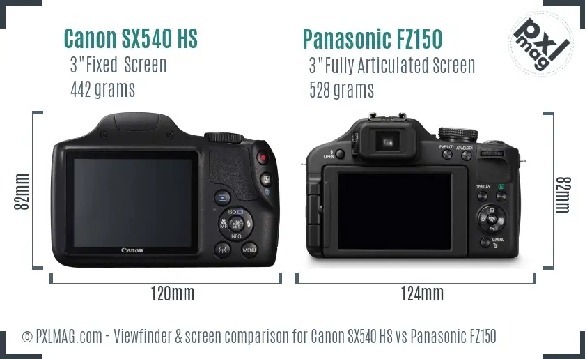 Canon SX540 HS vs Panasonic FZ150 Screen and Viewfinder comparison