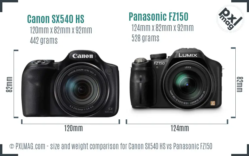 Canon SX540 HS vs Panasonic FZ150 size comparison