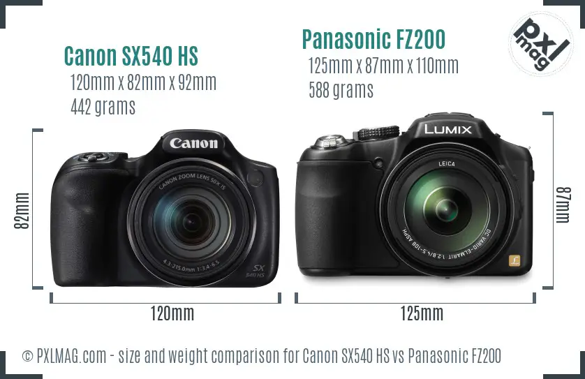Canon SX540 HS vs Panasonic FZ200 size comparison