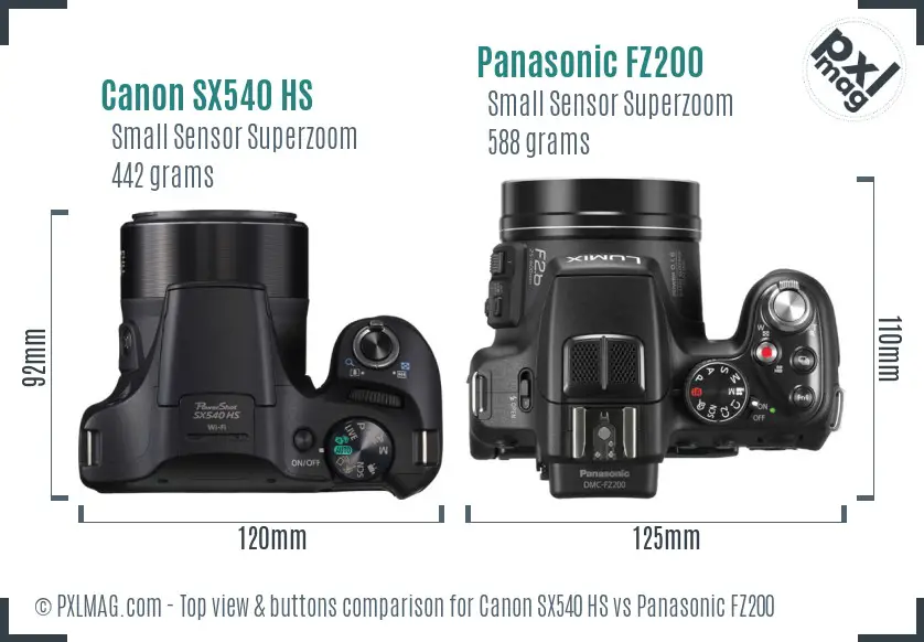 Canon SX540 HS vs Panasonic FZ200 top view buttons comparison