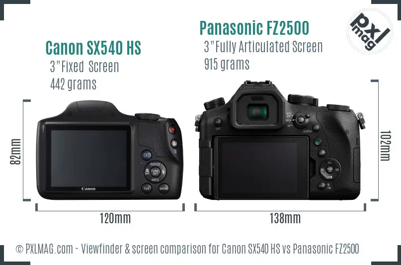 Canon SX540 HS vs Panasonic FZ2500 Screen and Viewfinder comparison