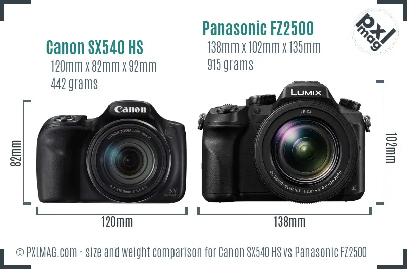 Canon SX540 HS vs Panasonic FZ2500 size comparison