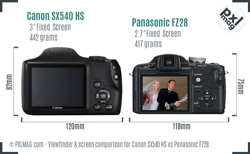 Canon SX540 HS vs Panasonic FZ28 Screen and Viewfinder comparison Canon SX540 HS vs Panasonic FZ28 Screen and Viewfinder comparison