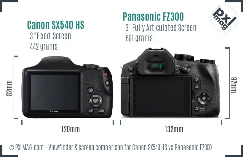 Canon SX540 HS vs Panasonic FZ300 Screen and Viewfinder comparison