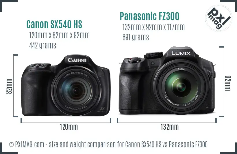 Canon SX540 HS vs Panasonic FZ300 size comparison