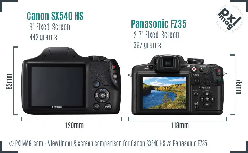 Canon SX540 HS vs Panasonic FZ35 Screen and Viewfinder comparison
