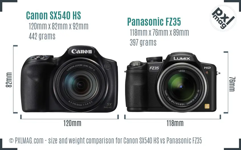 Canon SX540 HS vs Panasonic FZ35 size comparison
