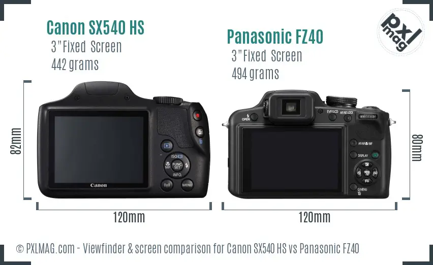 Canon SX540 HS vs Panasonic FZ40 Screen and Viewfinder comparison
