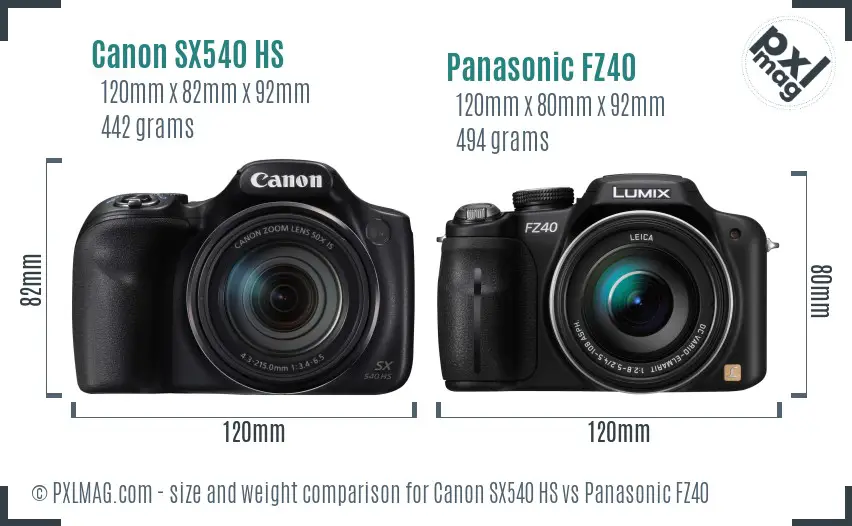 Canon SX540 HS vs Panasonic FZ40 size comparison
