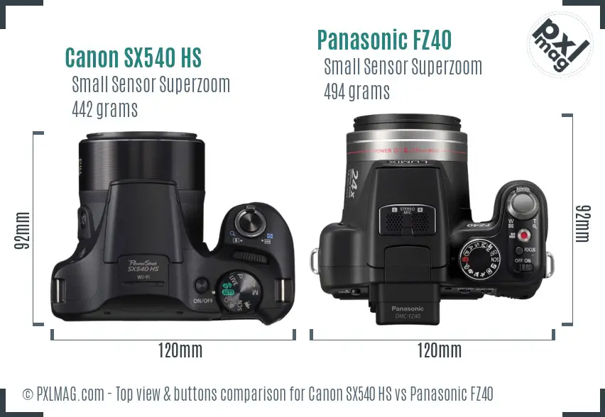 Canon SX540 HS vs Panasonic FZ40 top view buttons comparison