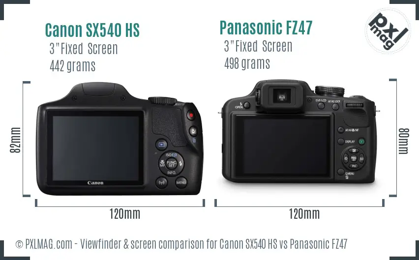 Canon SX540 HS vs Panasonic FZ47 Screen and Viewfinder comparison