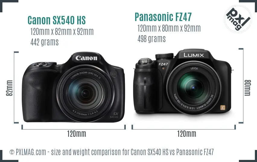 Canon SX540 HS vs Panasonic FZ47 size comparison