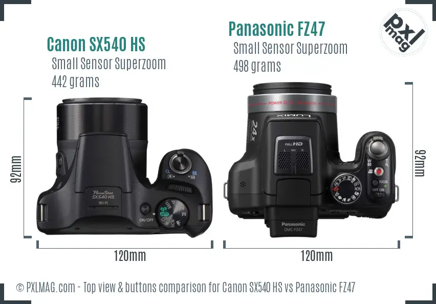 Canon SX540 HS vs Panasonic FZ47 top view buttons comparison