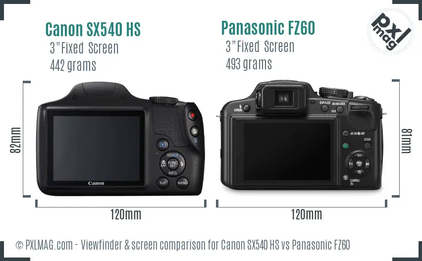 Canon SX540 HS vs Panasonic FZ60 Screen and Viewfinder comparison