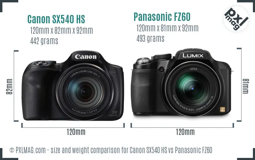 Canon SX540 HS vs Panasonic FZ60 size comparison