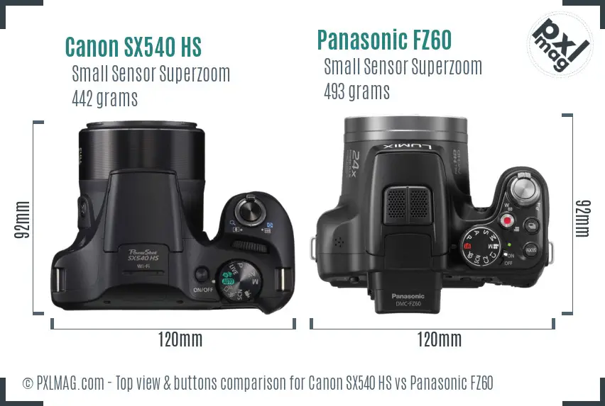 Canon SX540 HS vs Panasonic FZ60 top view buttons comparison