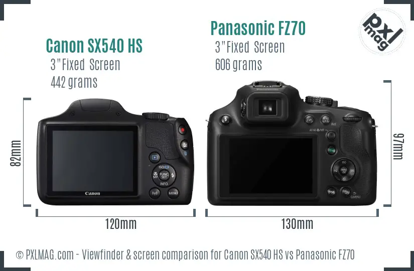 Canon SX540 HS vs Panasonic FZ70 Screen and Viewfinder comparison