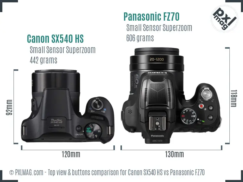 Canon SX540 HS vs Panasonic FZ70 top view buttons comparison