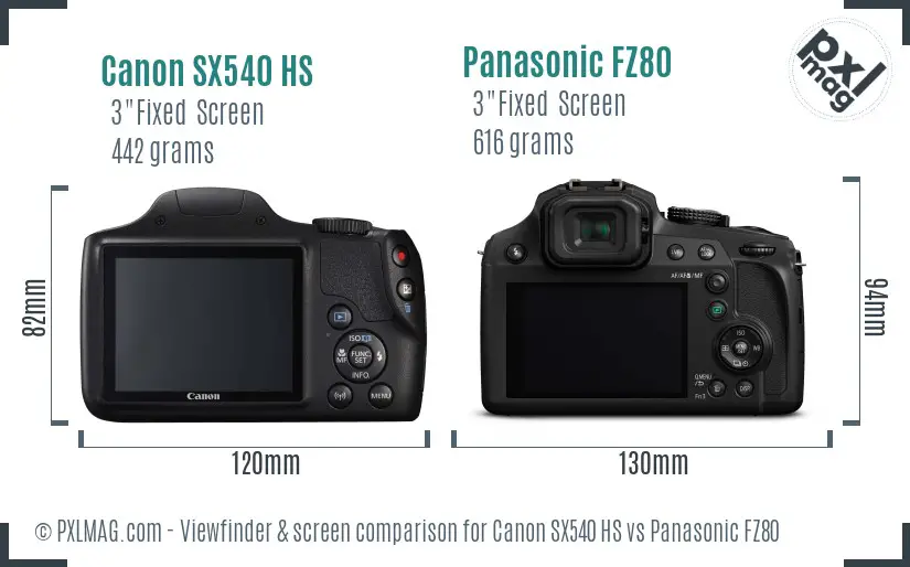 Canon SX540 HS vs Panasonic FZ80 Screen and Viewfinder comparison