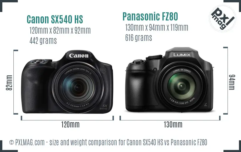 Canon SX540 HS vs Panasonic FZ80 size comparison