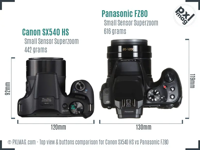Canon SX540 HS vs Panasonic FZ80 top view buttons comparison