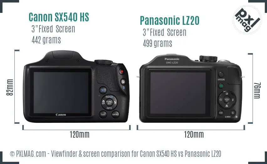 Canon SX540 HS vs Panasonic LZ20 Screen and Viewfinder comparison