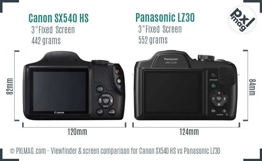 Canon SX540 HS vs Panasonic LZ30 Screen and Viewfinder comparison