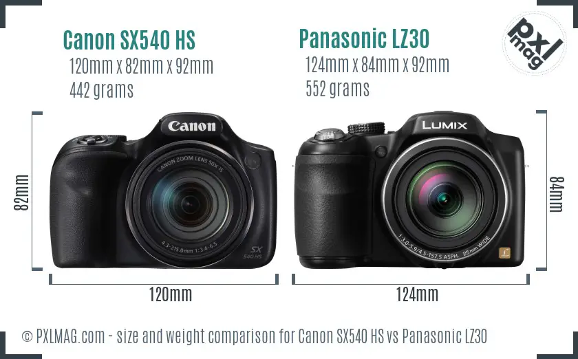 Canon SX540 HS vs Panasonic LZ30 size comparison