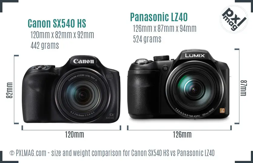 Canon SX540 HS vs Panasonic LZ40 size comparison Canon SX540 HS vs Panasonic LZ40 size comparison