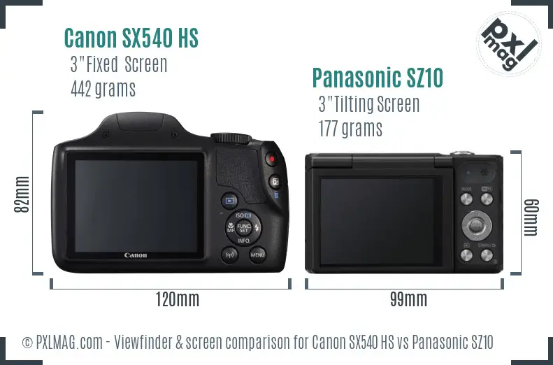 Canon SX540 HS vs Panasonic SZ10 Screen and Viewfinder comparison